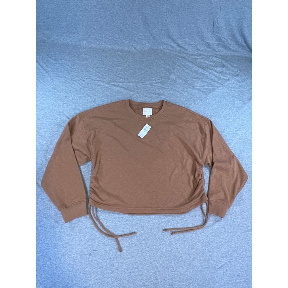 American Eagle Outfitters Womens Side-ruched Cropped Sweatshirt Tan/Brown XL NWT